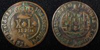 Brazil 40 Reis BRAZIL João VI Copper 1820 B 35 mm Bahia Mint SCARCE KM# 319.2 (27 477) -