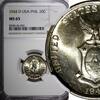 Philippines 20 Centavos Philippines Silver 1944 D NGC MS65 Nice GEM BU KM#182 (026) -