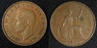 United Kingdom 1 Penny Great Britain George VI Bronze 1940 WWII Issue KM# 845 (28 013) -