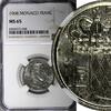Monaco 1 Franc Monaco Rainier III 1968 Paris Mint NGC MS65 TOP GRADED KM# 140 (48) -
