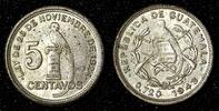 Guatemala 5 Centavos Guatemala Silver 1943 Philadelphia Mint UNC KM# 238.2 (28 124) -