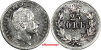 Sweden Oscar I Silver 1859/8 25 Ore SCARCE OVERDATE aUnc Toning KM# 684 (9891) Uncertified