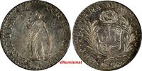 Peru 1/2 Real PERU Republic Silver 1855 L-MB Lima Mint aUNC Condit. KM#144.7 (4976) -