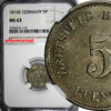Germany 5 Pfennig Germany-Empire 1874-E NGC MS63 SCARCE DATE TOP GRADED BY NGC KM# 3(10) -