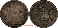 Peru 1/5 Sol Peru Silver 1895 TF-JR Early Type Date RARE aVF KM# 205.2 (11 245) -