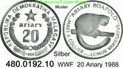 Madagaskar 20 Ariary *15 KM15 25 Jahre WWF . 480.0192.10 -