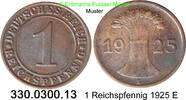 Weimarer Republik 1 Reichspfennig J.313 Ähren . 330.0300.13 -