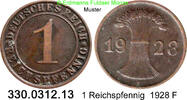 Weimarer Republik 1 Reichspfennig J.313 Ähren . 330.0312.13 -