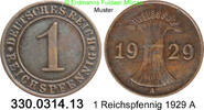 Weimarer Republik 1 Reichspfennig J.313 Ähren . 330.0314.13 -