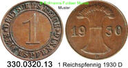 Weimarer Republik 1 Reichspfennig J.313 Ähren . 330.0320.13 -