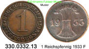 Weimarer Republik 1 Reichspfennig J.313 Ähren . 330.0332.13 -