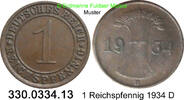 Weimarer Republik 1 Reichspfennig J.313 Ähren . 330.0334.13 -