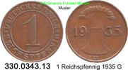 Weimarer Republik 1 Reichspfennig J.313 Ähren . 330.0343.13 -