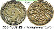 Weimarer Republik 5 Reichspfennig J.316 . 330.1069.13 -