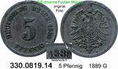 Deutschland Kaiserreich 5 Pfennig J.3 kleiner Adler Variante: Tieferstehende 9 . 330.0819.14 -