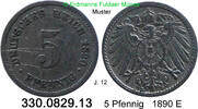 Deutschland Kaiserreich 5 Pfennig J.12 großer Adler . 330.0829.13 -