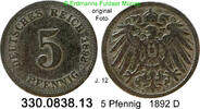 Deutschland Kaiserreich 5 Pfennig J.12 großer Adler . 330.0838.13 -
