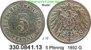 Deutschland Kaiserreich 5 Pfennig J.12 großer Adler . 330.0841.13 -