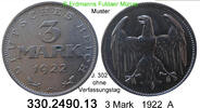 Deutschland Weimarer Republik 3 Mark ohne Verfassungstag J.302 . 330.2490.13 -