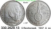 Deutschland Drittes Reich 5 Reichsmark Hindenburg mit Hkz . J.367 . 330.2629.13 -