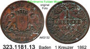 Altdeutschland Baden 1 Kreuzer 1862 AKS132 . 323.1181.13 -ss