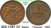 Altdeutschland Baden 1 Kreuzer AKS132 . 323.1187.13 -