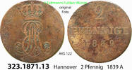 Altdeutschland Hannover 2 Pfennig AKS 122 . 323.1871.13 -