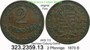 Sachsen Coburg Gotha 2 Pfennige AKS 113 . Ernst II. 1844-1893 . 323.2359.13 -