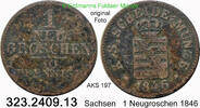Sachsen Albertinische Linie 1 Neugroschen AKS 107 . Friedrich August II. 1836.1854 . 323.2409.13 -