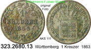 Württemberg 1 Kreuzer Wilhelm I. 1816-1864 . 323.2680.13 -