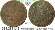 Württemberg 1/2 Kreuzer Wilhelm I. 1816-1864 . 323.2681.13 -