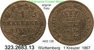 Württemberg 1 Kreuzer Karl 1864.1891 . 323.2683.13 -