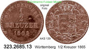 Württemberg 1/2 Kreuzer Karl 1864.1891 . 323.2685.13 -