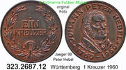 Württemberg 1 Kreuzer Jaeger 99 . Peter Hebel . 323.2687.12 -