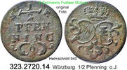 Würzburg Bistum 1/2 Pfennig Adam Friedrich von Seinsheim 1755-1779 . 323.2720.14 -