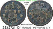 Würzburg Bistum 1/2 Pfennig Adam Friedrich von Seinsheim 1755-1779 . 323.2721.13 -