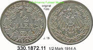 Deutschland Kaiserreich 1/2 Mark 1914 A . . J.16 . .330.1872.11 v-unc 8,00 EUR  + 15,75 EUR frais d'envoi