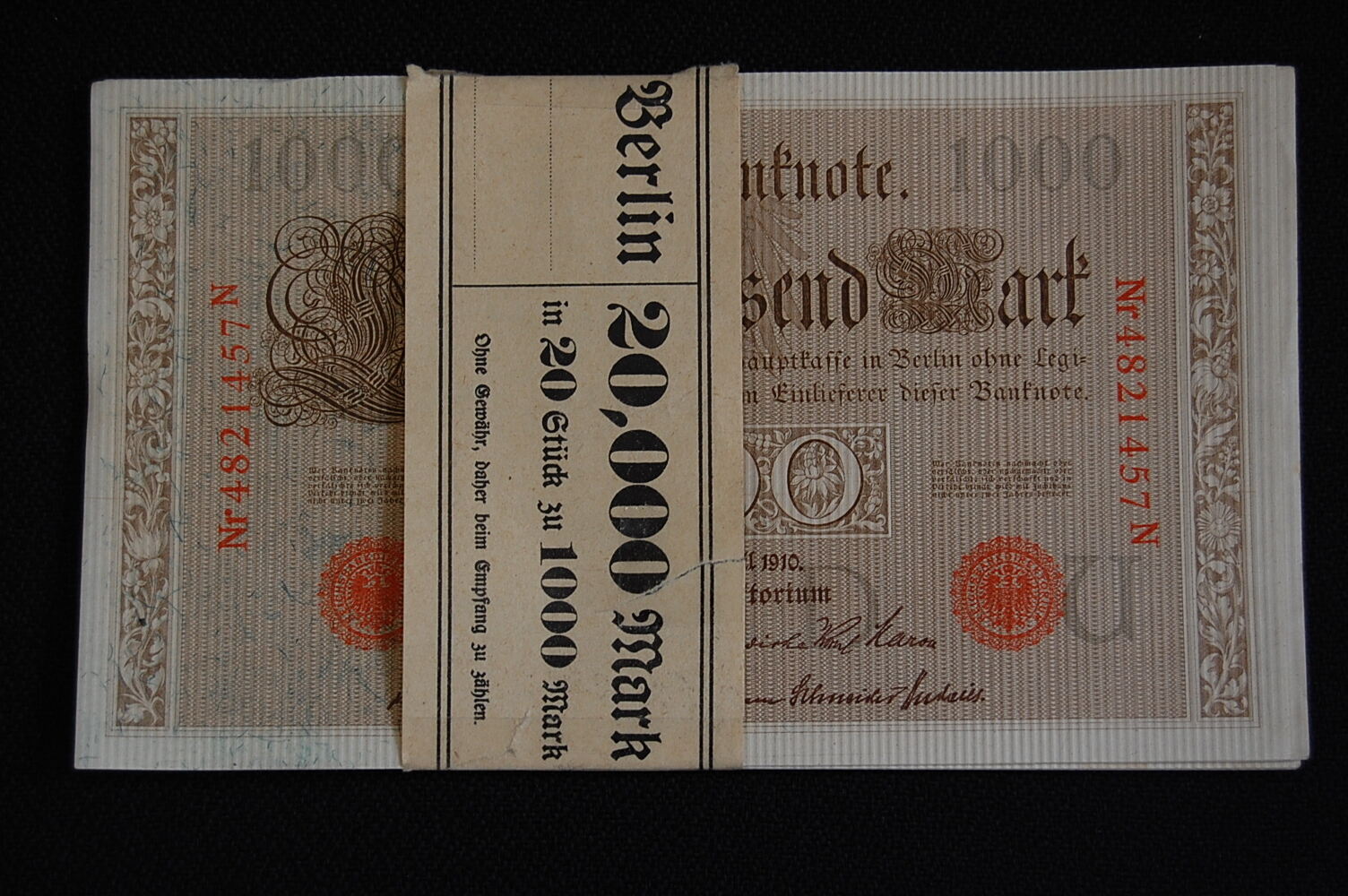 Deutschland 20 x 1000 Reichsmark 20 Stück Eintausend Mark 1000 Mark 1910 in Originalbanderole Deutschland 20 x 1000 Reichsmark 20 Stück Eintausend Mark 1000 Mark 1910 in Originalbanderole