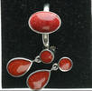Deutschland Schmuckset Silber mit roter Koralle Anhänger, Ring (20mm) und Ohrringe mit roter Koralle -