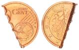 Deutschland / Bundesrepublik Fehlprägung 2 Cent Fehlprägung entwertet durch Zerschneiden, Fehlpr. 180° Stempeldr. -