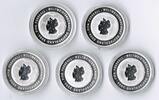Deutschland / Eurowährung 10 Euro Fußball 2003 A D F G J komplett 10 Euro Fußball 5 Münzen, Münzzeichen A D F G J komplett, Polierte Platte -