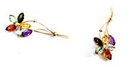 750 Gold Brosche mit Turmalin Aquamarin, Blautopas, Zitrin und Amethyst , 6,5cm groß -