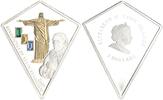 Cook Islands 5 Dollar Papstbesuch in Brasilien mit Jesus-Statue mit Goldauflage -
