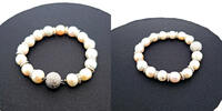 750 Weißgold Perlen Armband mit Diamanten , 21cm lang -