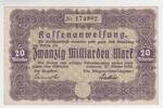 Deutschland / Stadthauptkasse Hannover 20 Milliarden Mark Deutschland / Stadthauptkasse Hannover, 20 Milliarden Mark, 27 Okt 1923 -