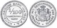 Deutschland / Hamburg / Weimar 1/100 Verrechnungsmarke Stadt Hamburg 1/100 Verrechnungsmarke Hamburgische Bank von 1923 A.G. -