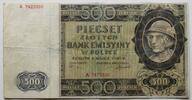 Deutsche Besatzungsausgaben des 2. Weltkriegs 500 Zloty Generalgouvernement Polen, Serie A -