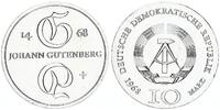Deutschland - DDR 10 Mark Silber Johann Gutenberg, Erfinder des Buchdrucks -