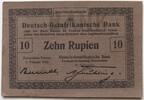 Kolonien Afrika / DOA 10 Rupien Deutsch-Ostafrikanische Bank, Interims-Banknote, zwei Handunterschriften-Us -