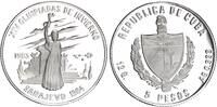 Kuba 5 Pesos Silber XIV Olympische Winterspiele, Sarajevo 1984 /Frau mit Olympische Auflage 5.000!!! -